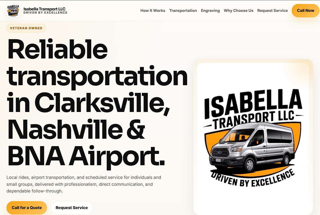 Isabella Transport LLC website shown in a browser-style presentation