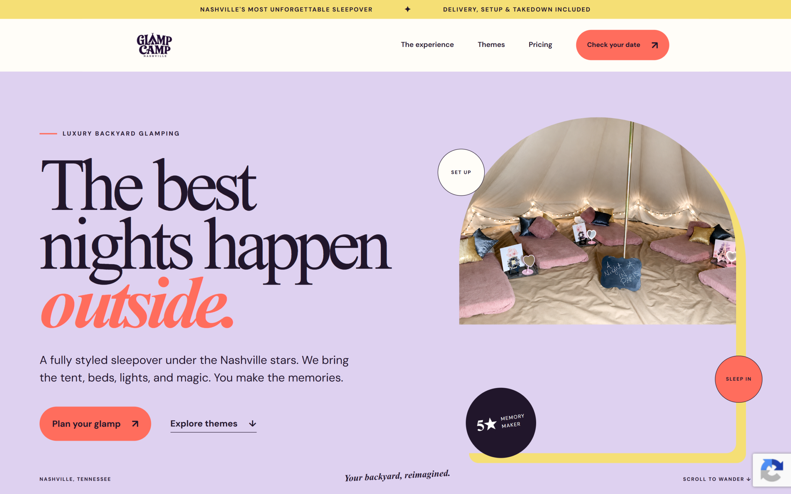 Glamp Camp Nashville website designed by Thirty3 Digital Designs
